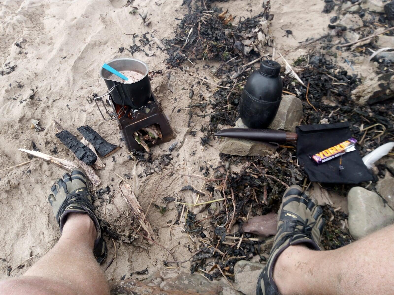 Bushcraft activities on swim hike expedition in Pembrokeshire