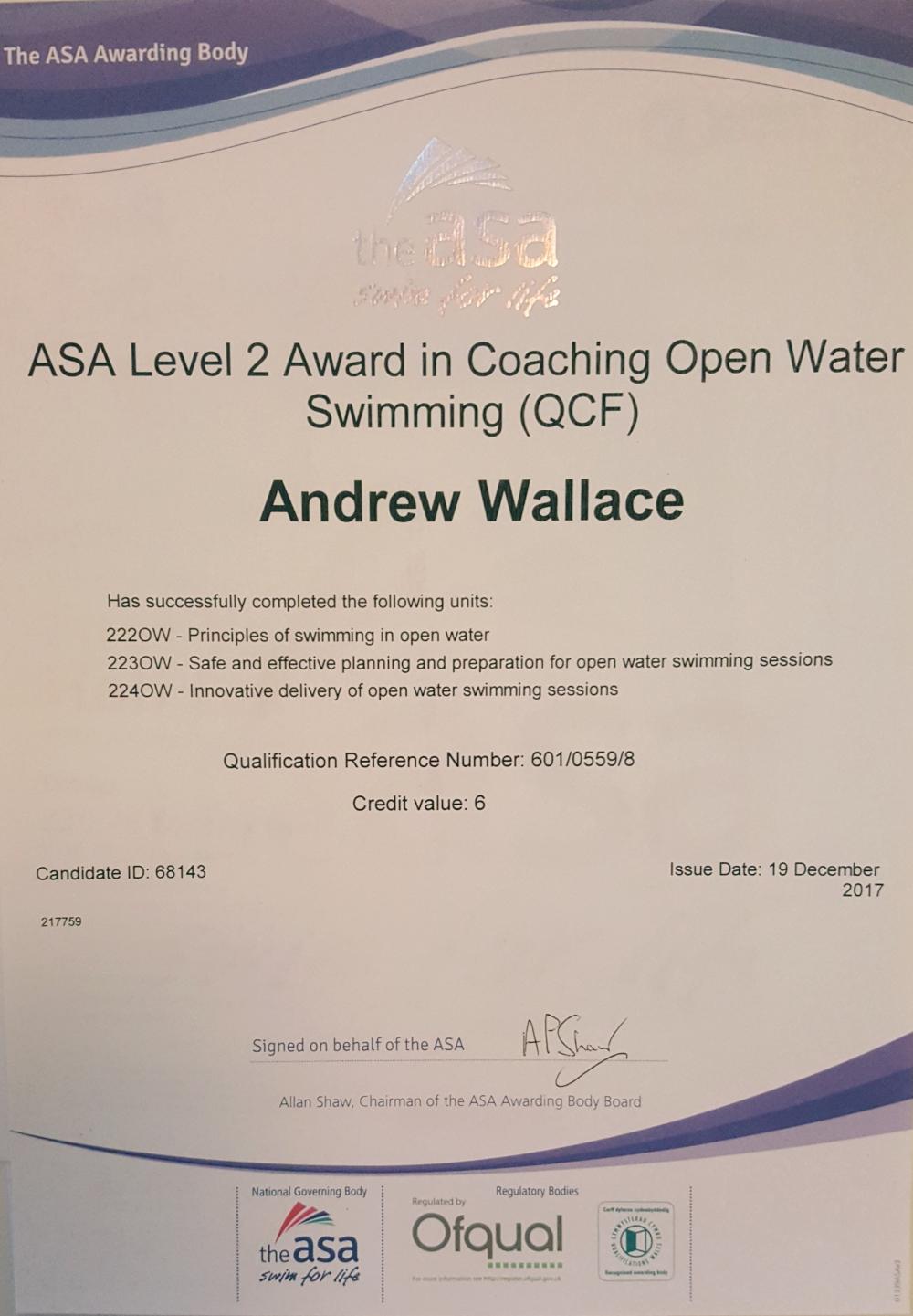 Qualified opean water swim coach Pembrokshire