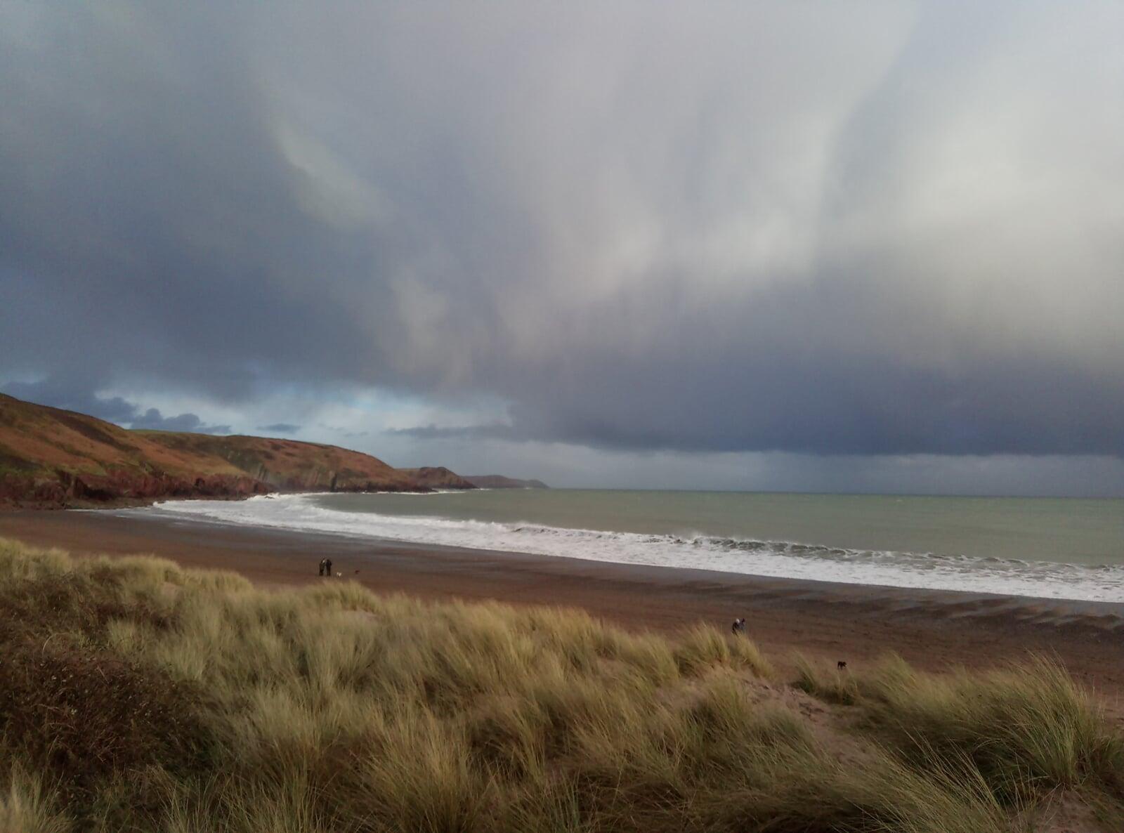 Dramatic weather during autumn sea swimming