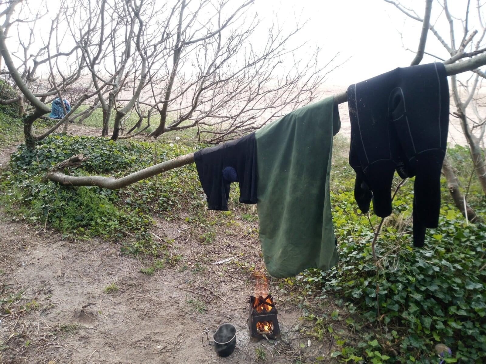 Drying out and warming up after sea swimming in the autumn