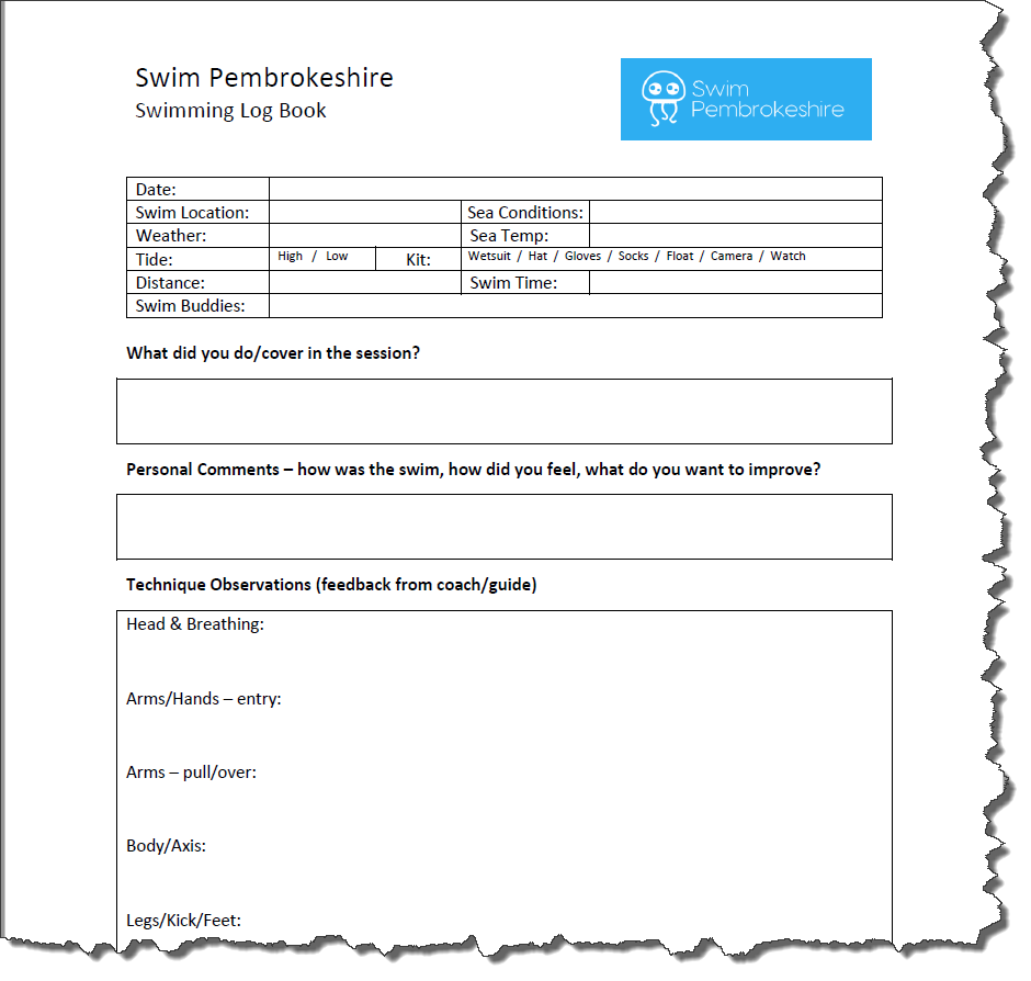 Record your open water swimming experience using the Swim Pembrokeshire sea swimming log book