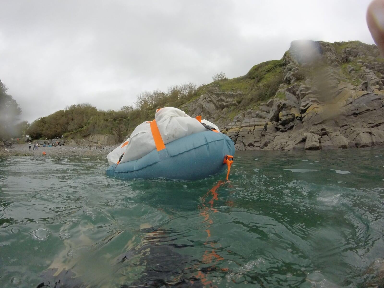 Swim and trekking with a ruckraft in Pembrokeshire