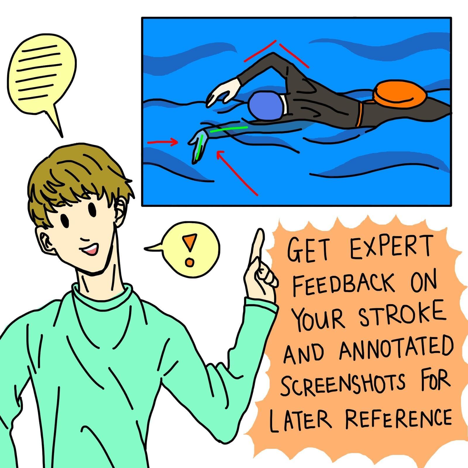 Get feedback on your swim stroke from top level qualified swim coaches as part of Swim pembrokeshire We Sea Swim online swim coaching courses