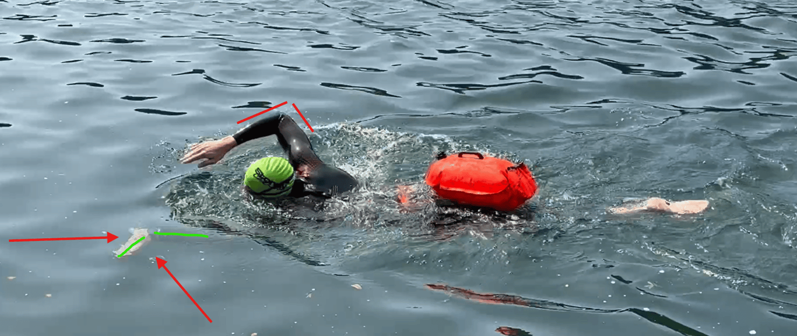 Video analysis of an open water swimmer ina Swim pembrokeshire / We DSea Swim online swim coaching course